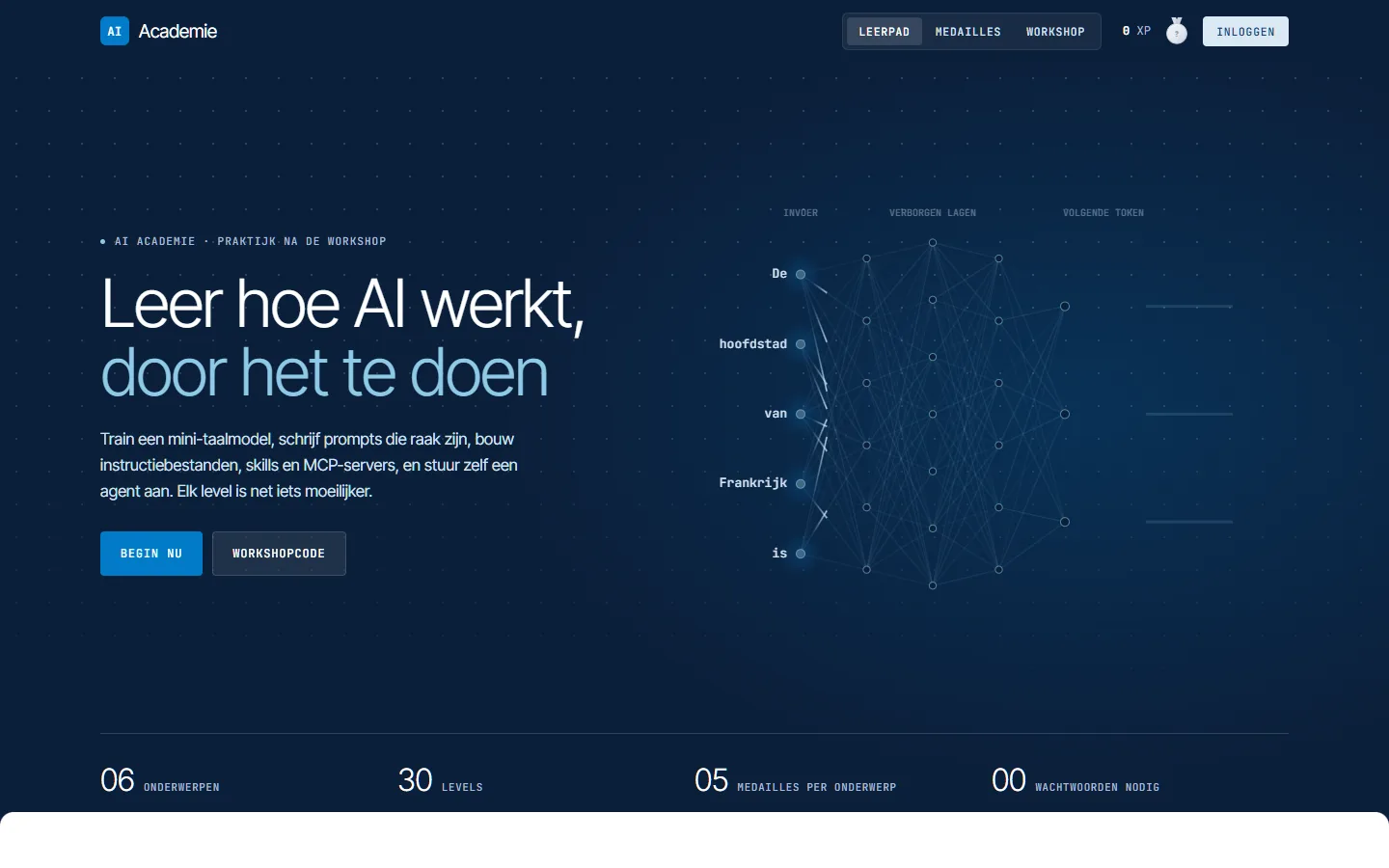 Startpagina met leerpad