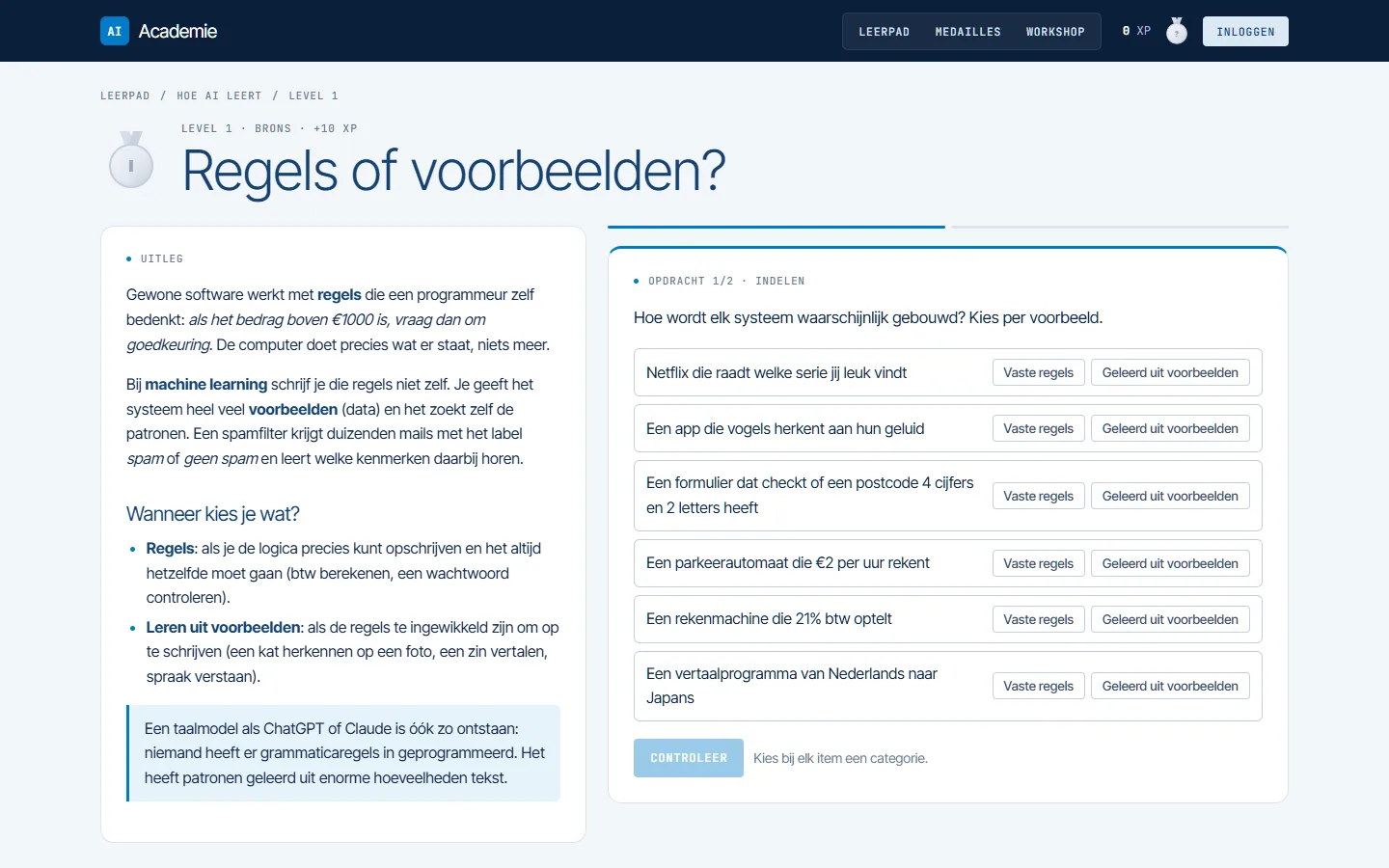 Een level met uitleg en opdracht