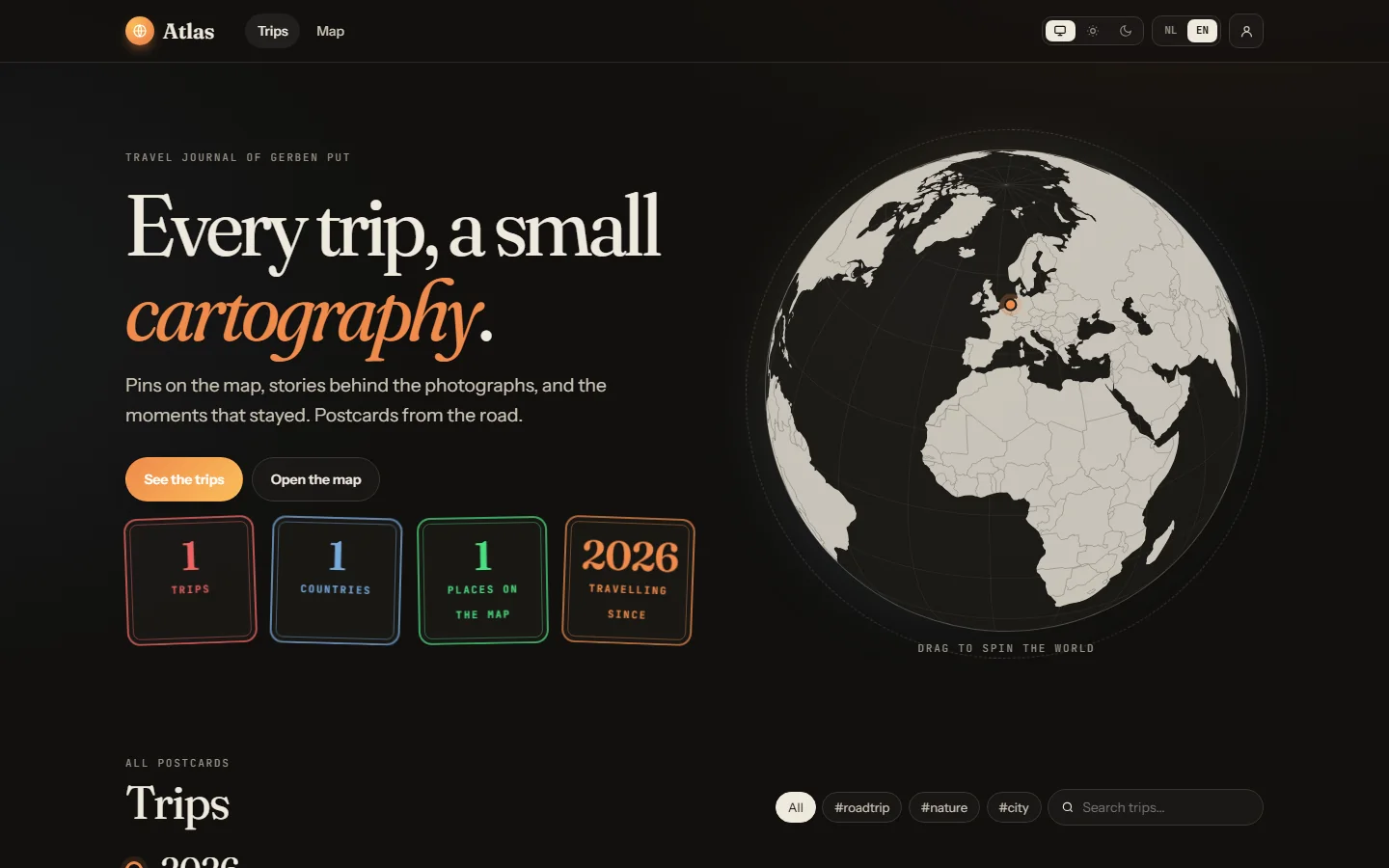 Home page with globe