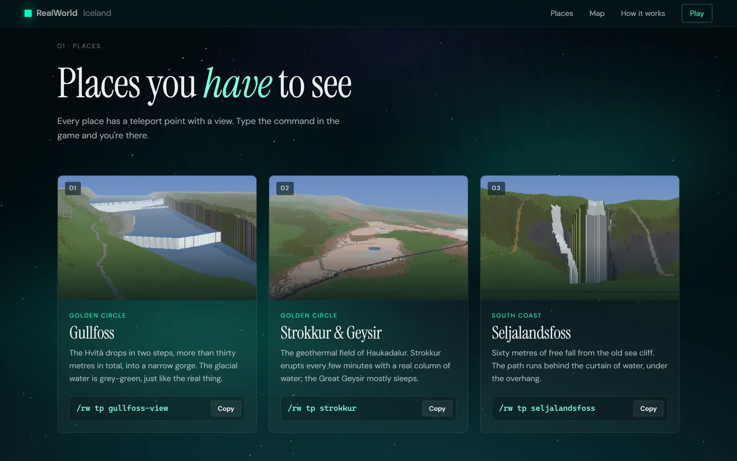 Places with renders from the world and their teleport command