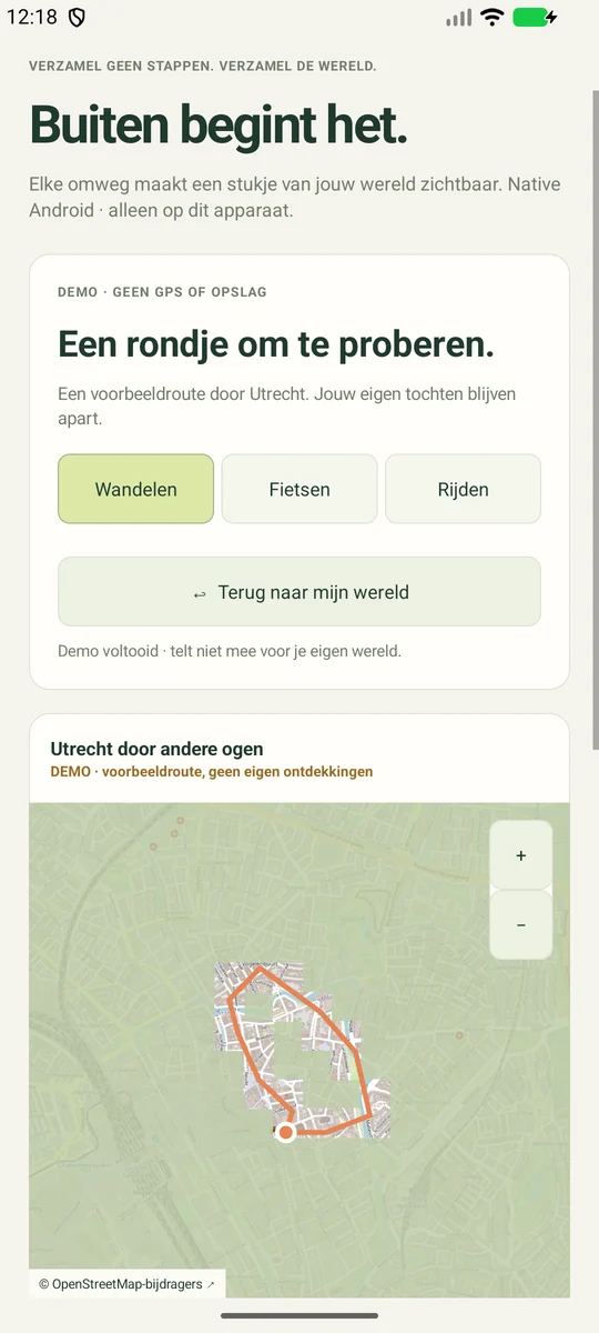 Native Android-kaart met de expliciete Utrecht-demo en onthulde voorbeeldvakken