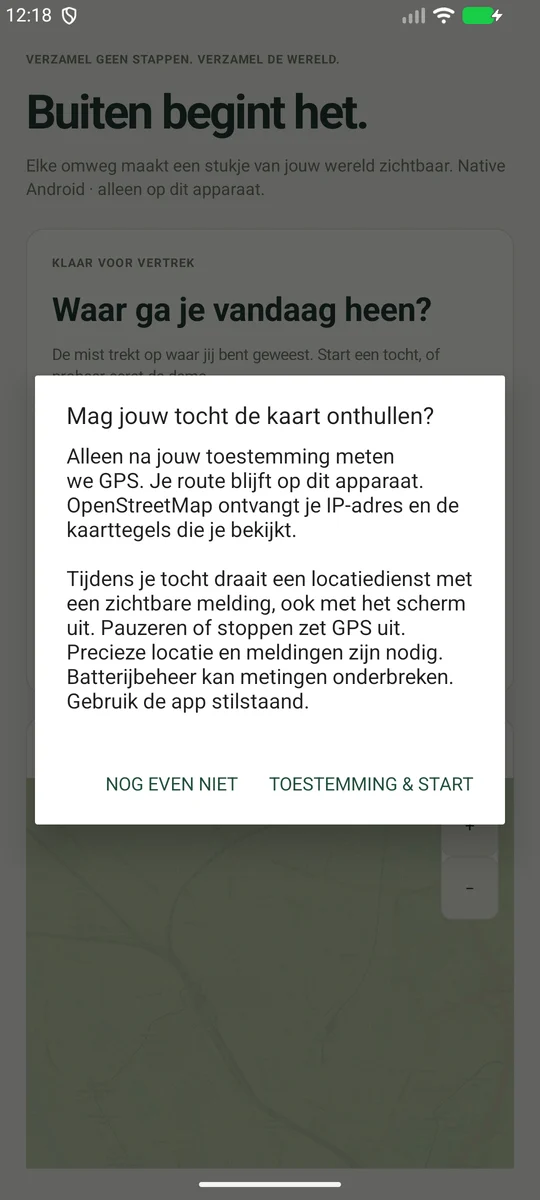 Native Android-toestemmingdialoog vóór het starten van GPS