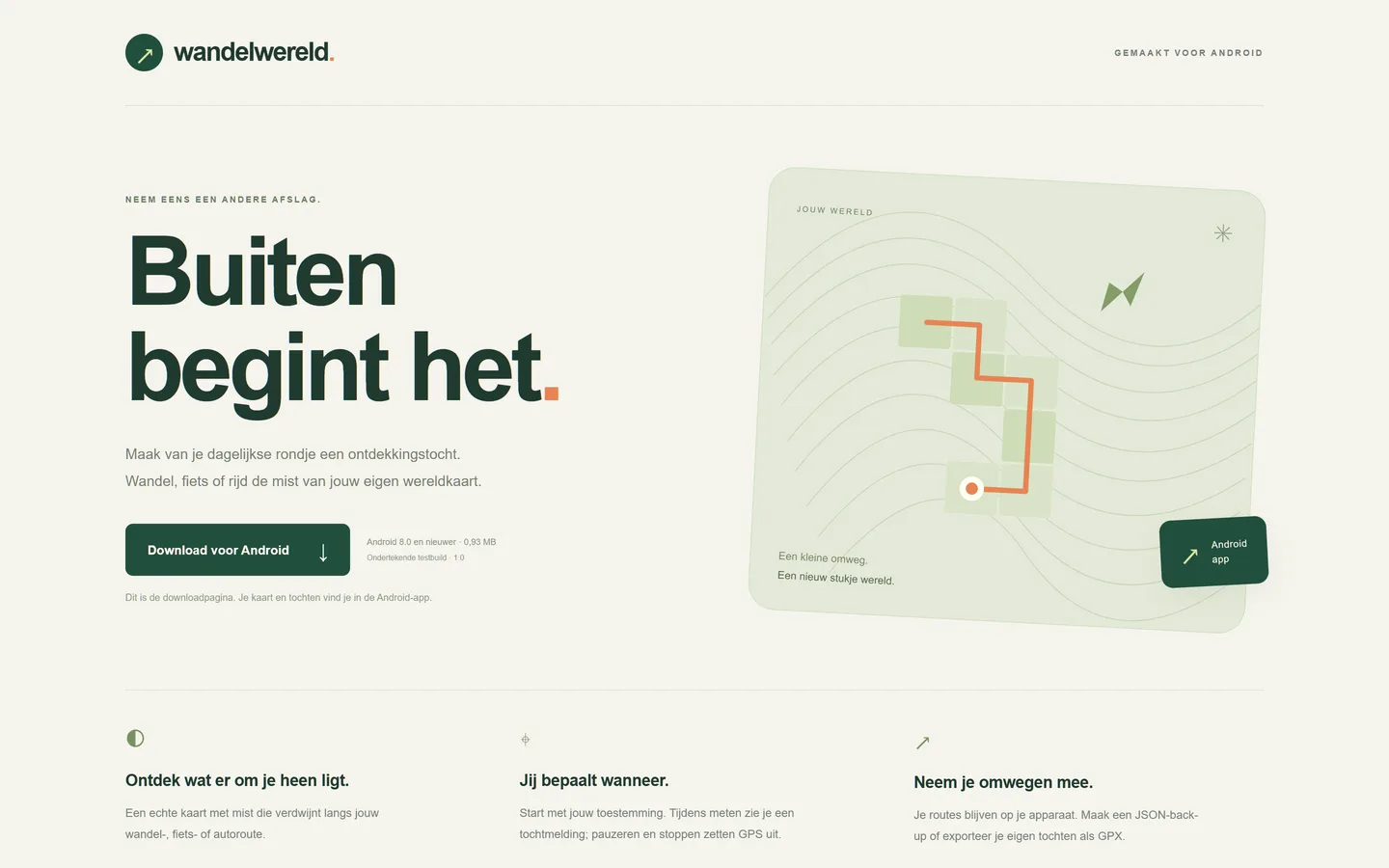 Downloadpagina voor de native Android-app Wandelwereld